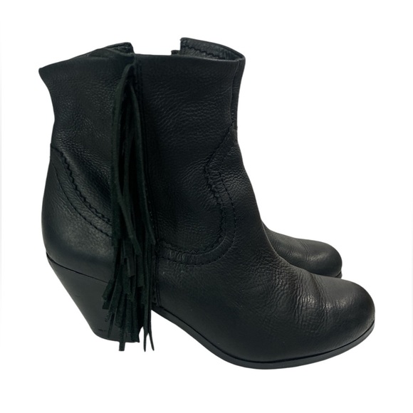 Sam Edelman Louie Black Leather Fringe Bootie Size 8 - Picture 3 of 14